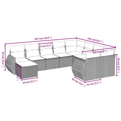 10 pcs conjunto de sofás p/ jardim com almofadões vime PE bege