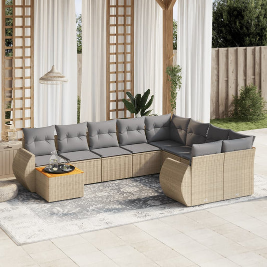 10 pcs conjunto de sofás p/ jardim com almofadões vime PE bege