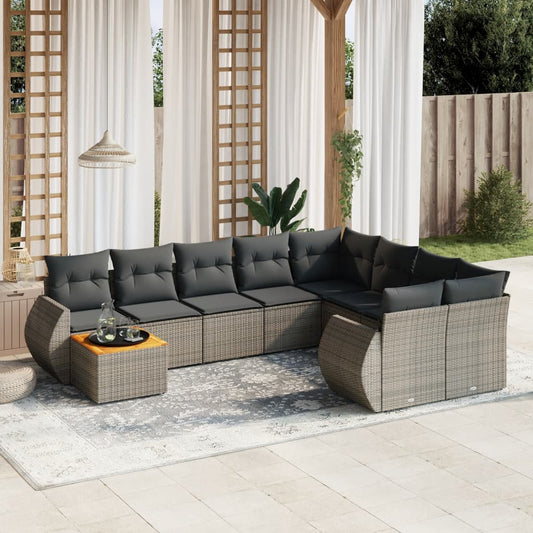 10 pcs conjunto sofás de jardim c/ almofadões vime PE cinzento