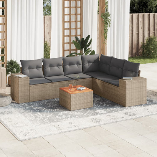 7 pcs conjunto de sofás p/ jardim com almofadões vime PE bege