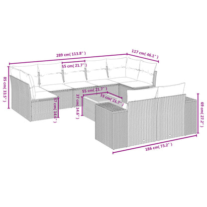 10 pcs conjunto de sofás p/ jardim com almofadões vime PE bege