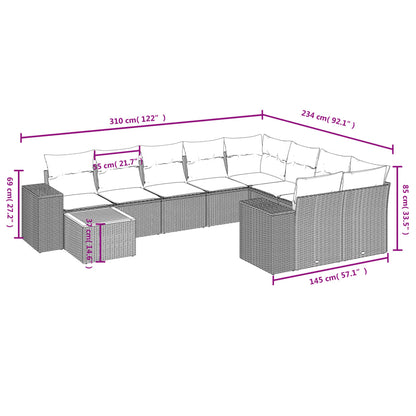 10 pcs conjunto de sofás p/ jardim com almofadões vime PE bege