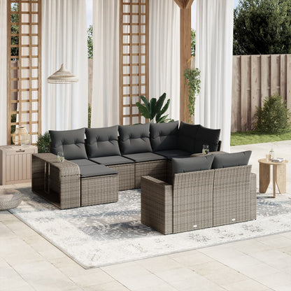 10 pcs conjunto sofás de jardim c/ almofadões vime PE cinzento