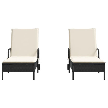 Sun loungers with cushions 2 pcs black poly rattan