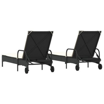 Sun loungers with cushions 2 pcs black poly rattan