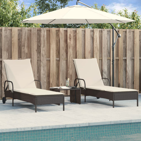 Sun loungers with cushions 2 pcs black poly rattan