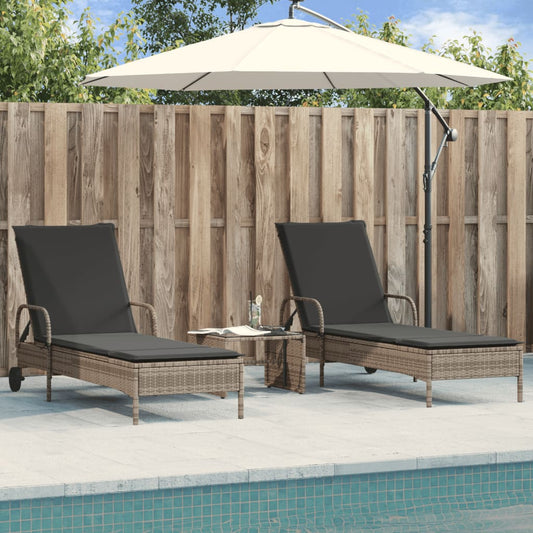 Sun loungers with cushions 2 pcs PE rattan grey