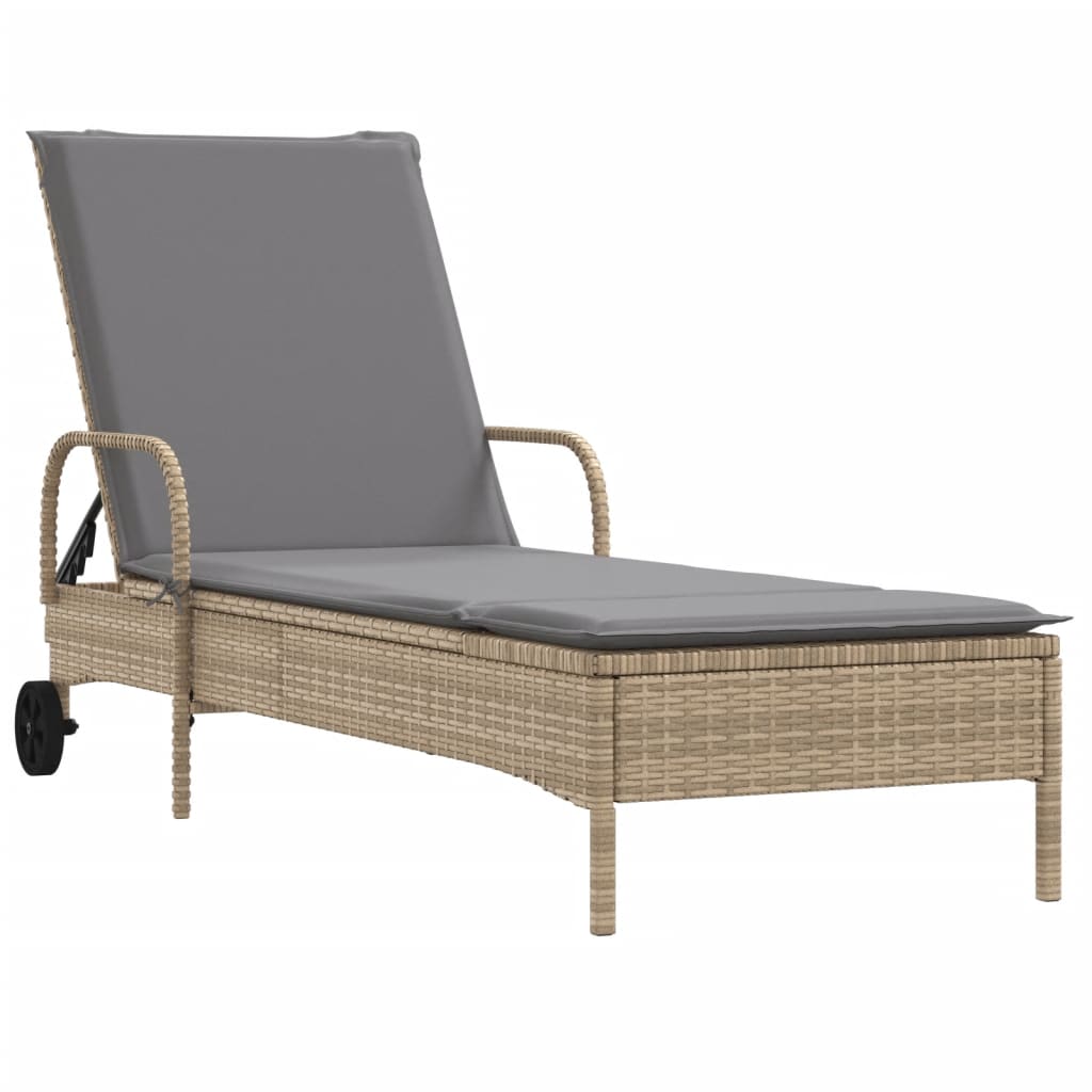Sun loungers with cushions 2 pcs PE rattan beige