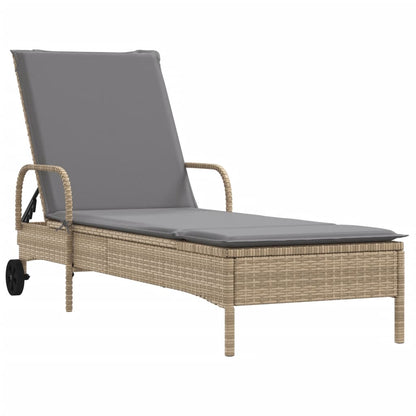 Sun loungers with cushions 2 pcs PE rattan beige