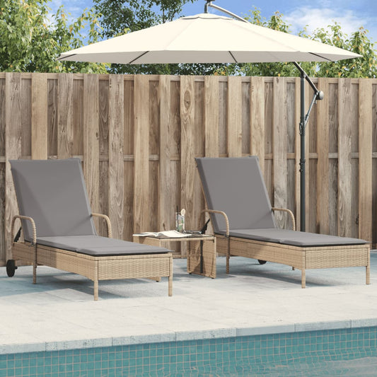 Sun loungers with cushions 2 pcs PE rattan beige