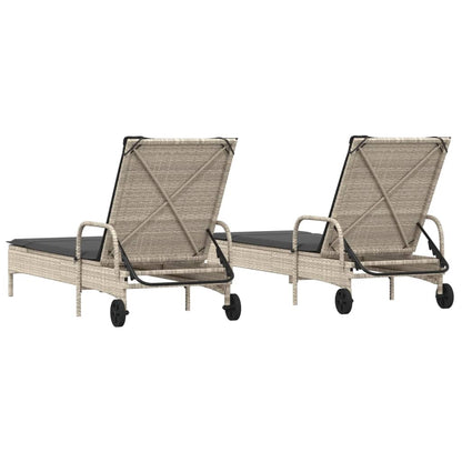 Sun lounger with cushions 2 pcs PE rattan light grey