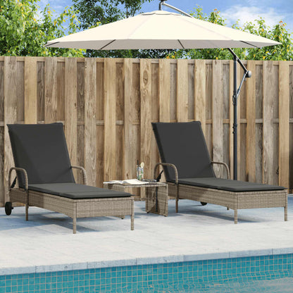 Sun lounger with cushions 2 pcs PE rattan light grey