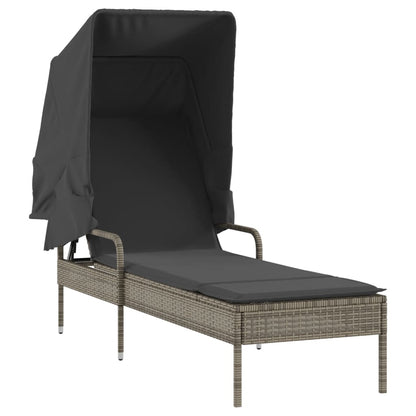 Sun loungers with canopies and table 2 pcs PE rattan grey