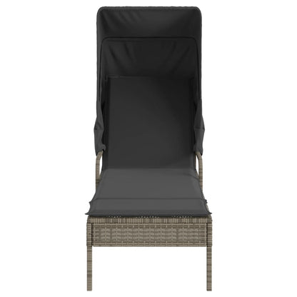 Sun loungers with canopies and table 2 pcs PE rattan grey