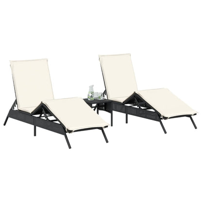 Espreguiçadeiras com almofadões 2 pcs vime PE preto