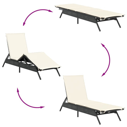 Espreguiçadeiras com almofadões 2 pcs vime PE preto