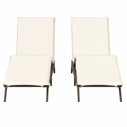Sun loungers with cushions 2 pcs PE rattan brown