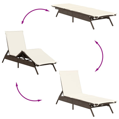 Sun loungers with cushions 2 pcs PE rattan brown
