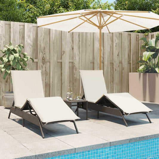 Sun loungers with cushions 2 pcs PE rattan brown