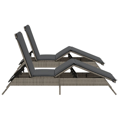 Sun loungers with cushions 2 pcs PE rattan grey