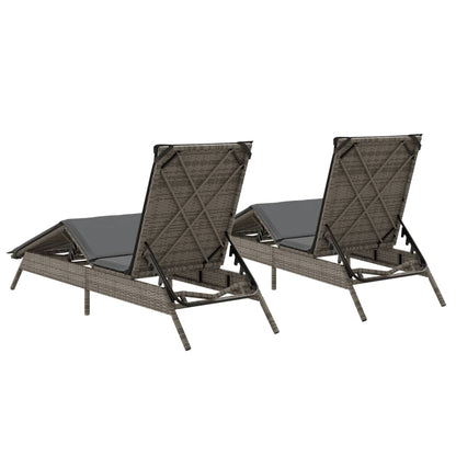 Sun loungers with cushions 2 pcs PE rattan grey