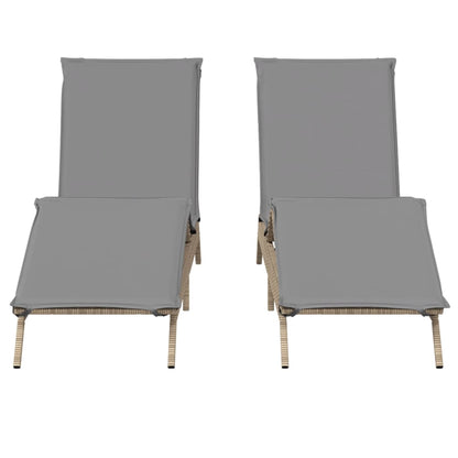 Espreguiçadeiras com almofadões 2 pcs vime PE bege