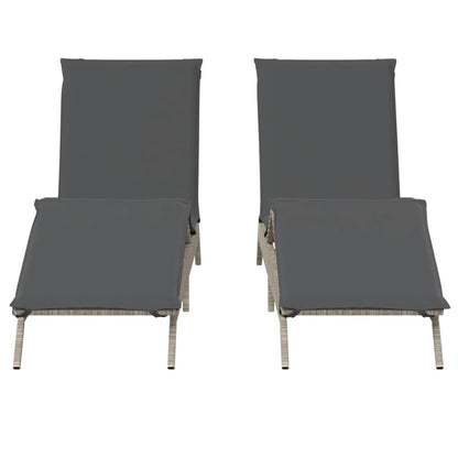 Sun lounger with cushions 2 pcs PE rattan light grey