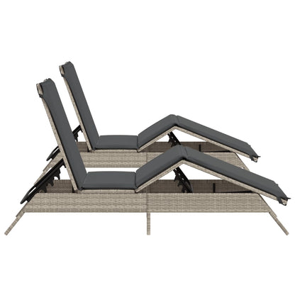 Sun lounger with cushions 2 pcs PE rattan light grey