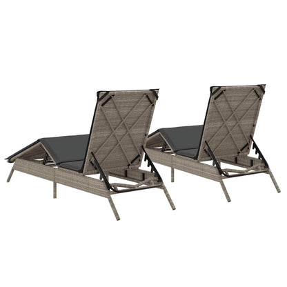 Sun lounger with cushions 2 pcs PE rattan light grey