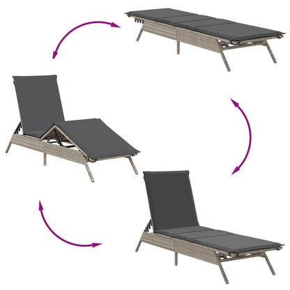 Sun lounger with cushions 2 pcs PE rattan light grey