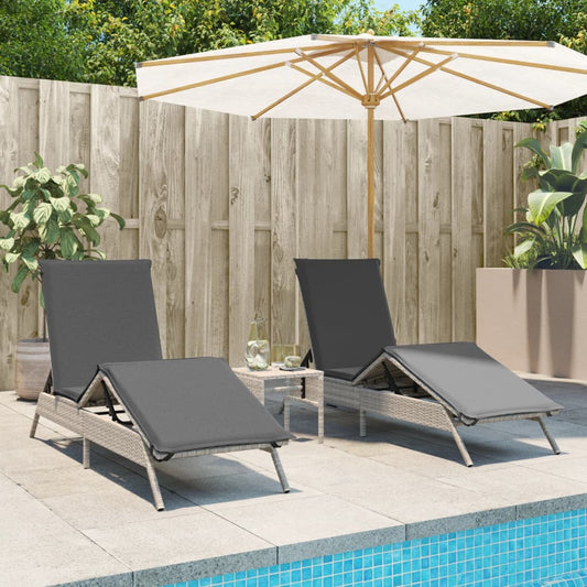 Sun lounger with cushions 2 pcs PE rattan light grey