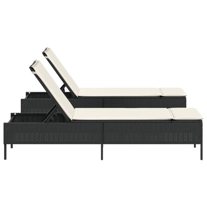 Sun loungers with cushions 2 pcs black poly rattan