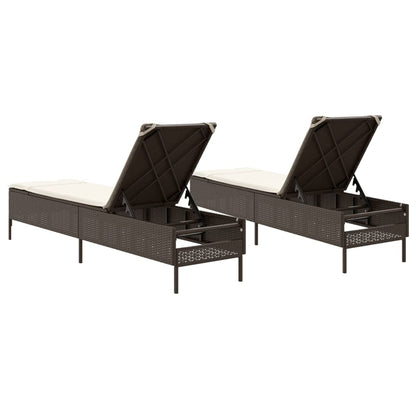 Sun loungers with cushions 2 pcs PE rattan brown