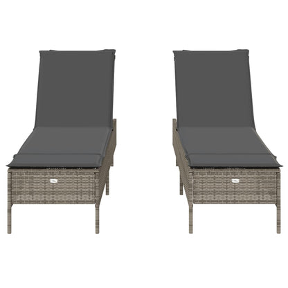 Sun loungers with cushions 2 pcs PE rattan grey