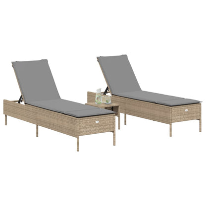Sun loungers with cushions 2 pcs PE rattan beige