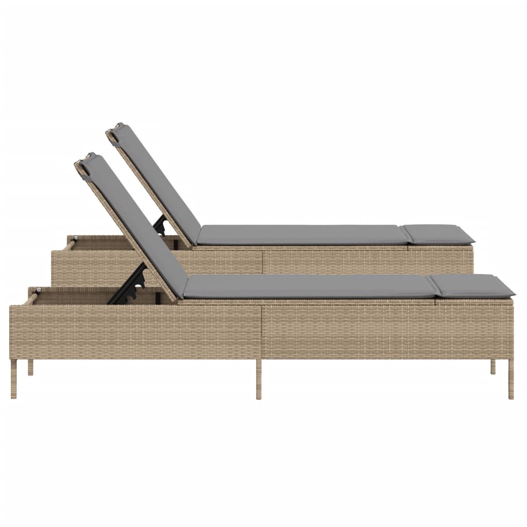 Sun loungers with cushions 2 pcs PE rattan beige