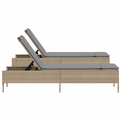 Sun loungers with cushions 2 pcs PE rattan beige