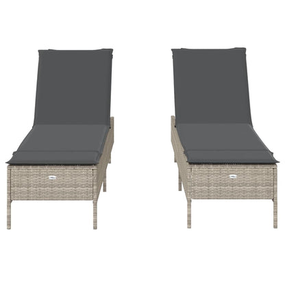 Sun lounger with cushions 2 pcs PE rattan light grey