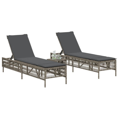 Sun loungers with cushions 2 pcs PE rattan grey