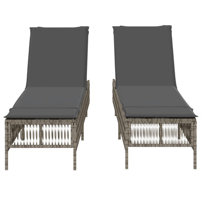 Sun loungers with cushions 2 pcs PE rattan grey