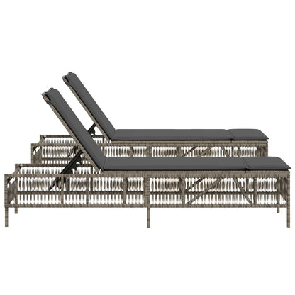 Sun loungers with cushions 2 pcs PE rattan grey