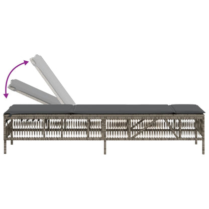 Sun loungers with cushions 2 pcs PE rattan grey