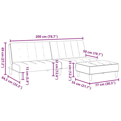 Sofá-cama de 2 lugares c/ apoio de pés tecido cinzento-escuro