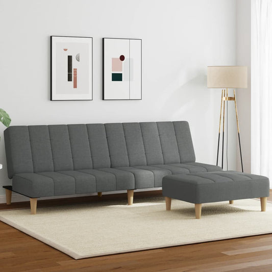 Sofá-cama de 2 lugares c/ apoio de pés tecido cinzento-escuro