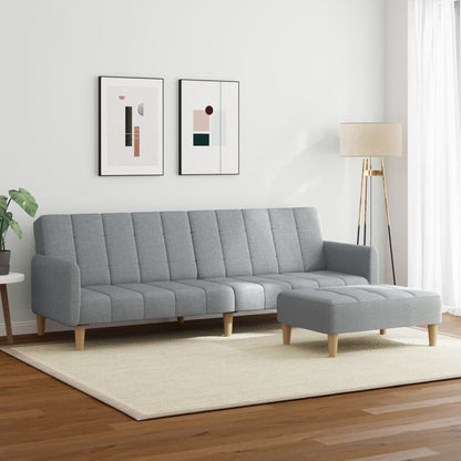 2-seater sofa bed with footrest in light grey fabric
