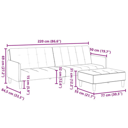 Sofá-cama de 2 lugares c/ apoio de pés tecido cinzento-escuro