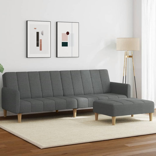 Sofá-cama de 2 lugares c/ apoio de pés tecido cinzento-escuro