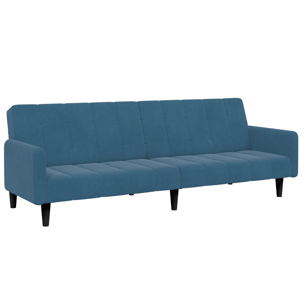 Sofá-cama 2 lugares c/ apoio de pés veludo azul