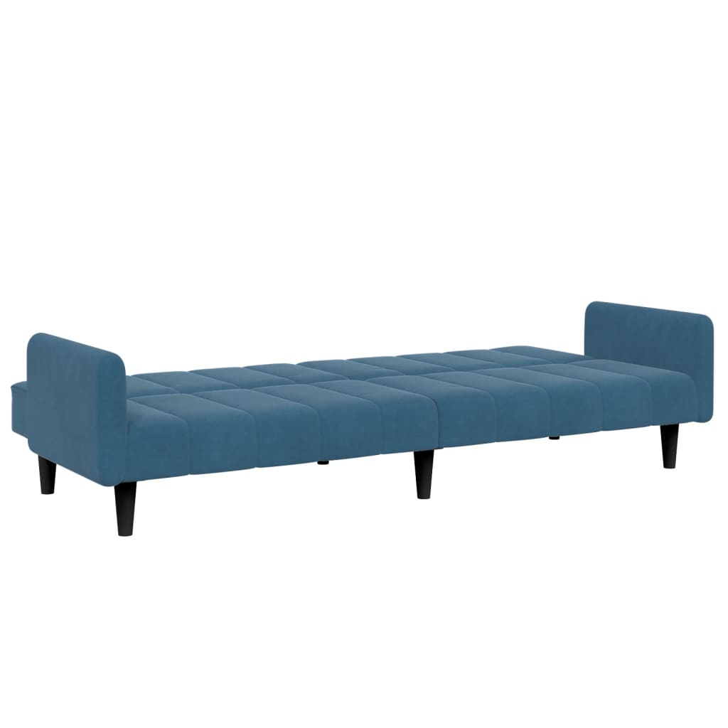 Sofá-cama 2 lugares c/ apoio de pés veludo azul