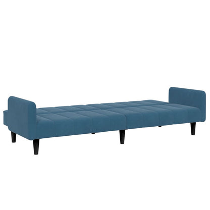 Sofá-cama 2 lugares c/ apoio de pés veludo azul